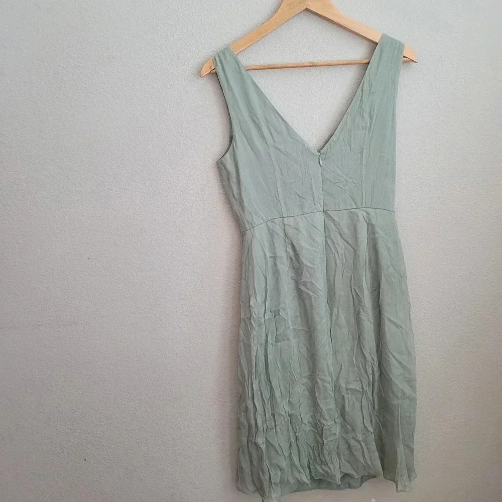 J.CREW Women's Mini Heidi Dress 4 Gray Solid 100% Silk Ruffle Sleeveless V-Neck